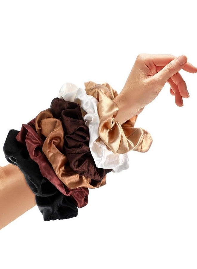 FAMEZA 6 Pieces Big Silk Scrunchies for Hair,Large Satin Scrunchies Jumbo Elastic Ponytail Holders for Women and Girls|6 color set - Image 4
