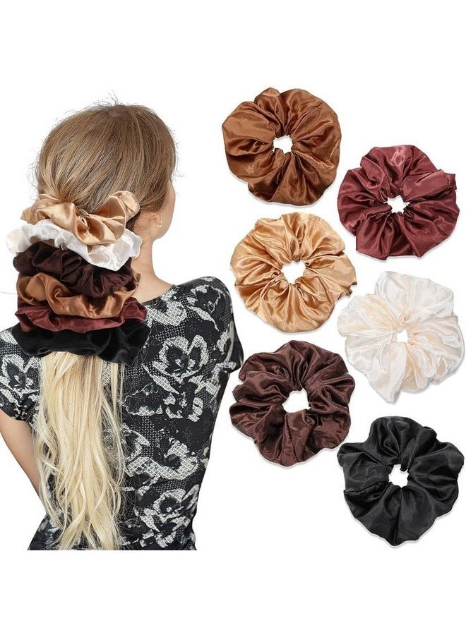 FAMEZA 6 Pieces Big Silk Scrunchies for Hair,Large Satin Scrunchies Jumbo Elastic Ponytail Holders for Women and Girls|6 color set - Image 1