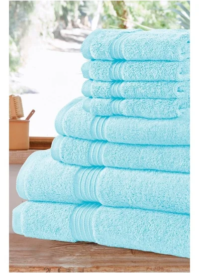 Bliss Casa 8-Piece Towel Set, 100% Combed Cotton 550 GSM Superior Quality Includes 2 Bath Towels (70x140 cm), 2 Hand Towels (40x70 cm), 4 Washcloths (30x30 cm) Light Blue 70x140cm