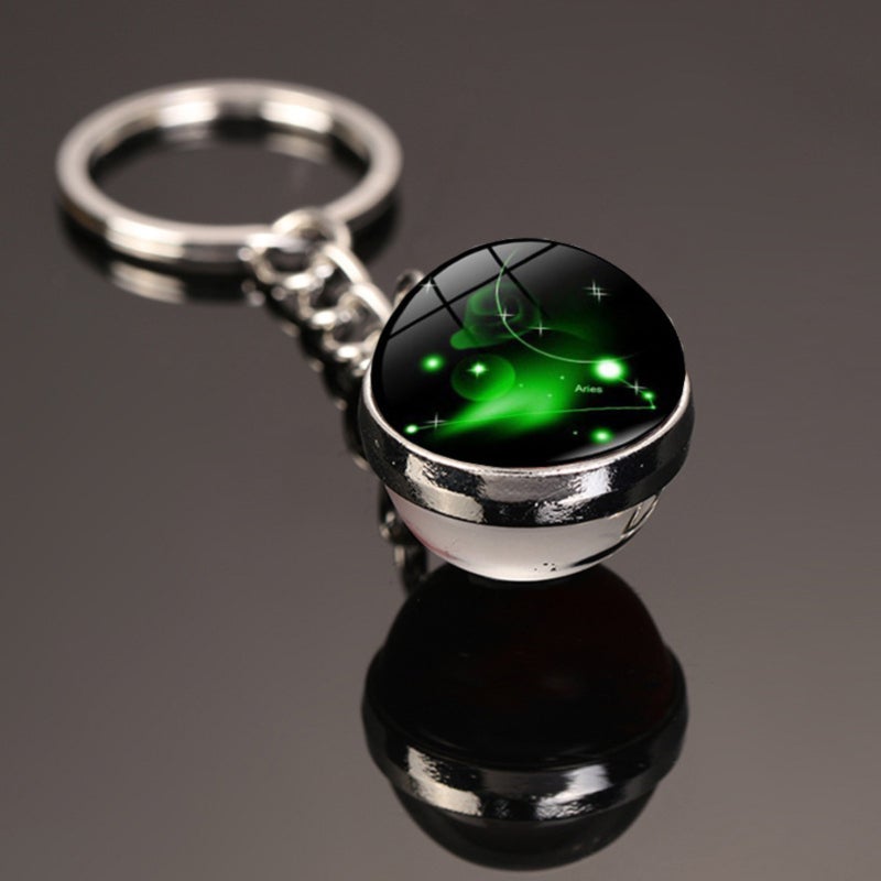 Luminous Zodiac Keychain: 12 Constellation Aries Glow-In-The-Dark Glass Ball Pendant - Personalized Astrology Charm For Everyday Use, Gift Giving And Party Accessory - Image 1