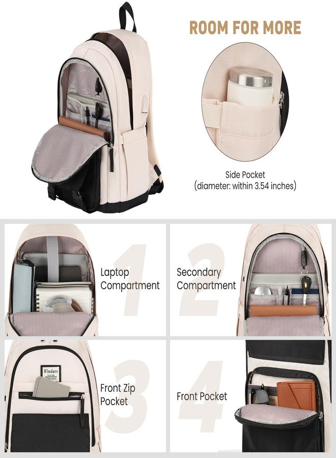WINDARS School Backpack for Teen Girls, Cute College Backpacks for Women Students Aesthetic Bookbag Large 15.6 Inch Laptop Bag Middle School Travel Back Pack (Black Beige) - Image 2