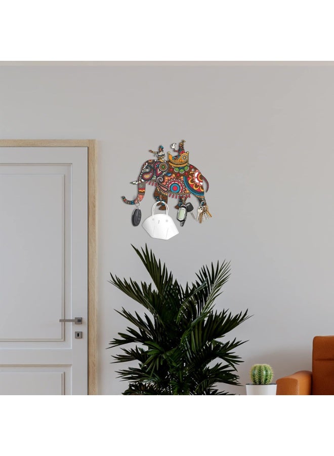 Artvibes Unique Stylish Wooden Key Holder for Wall Decor with Stylish Stainless Steel 4 Hooks Beautiful Key Organizer for Home Decoration(KH_819), Multi - Image 3