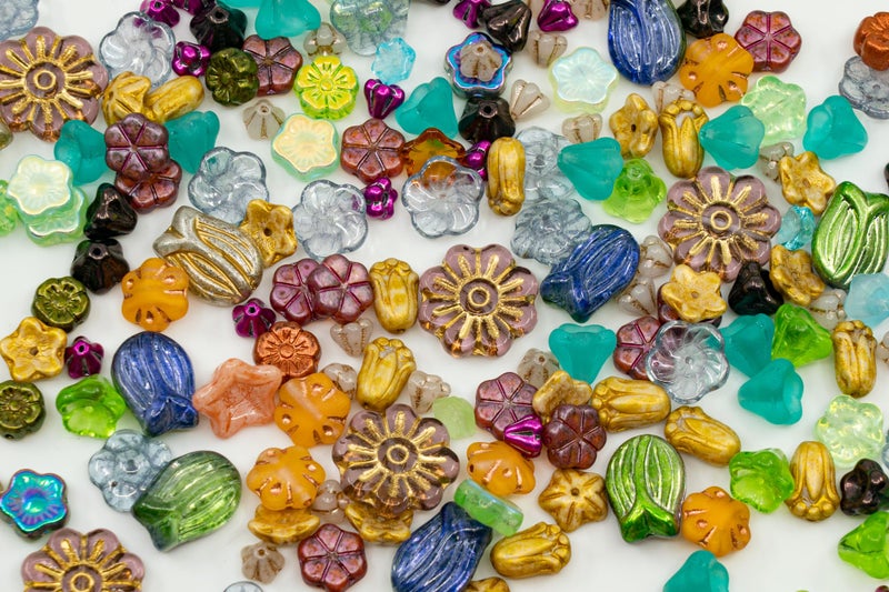 Bohemia Crystal Valley 1.4oz (40g) Summer Mix of Small Czech Glass Flower Beads, Hand Made Set Kit, Bell Flower, Tulip, Bud Beads - Image 2