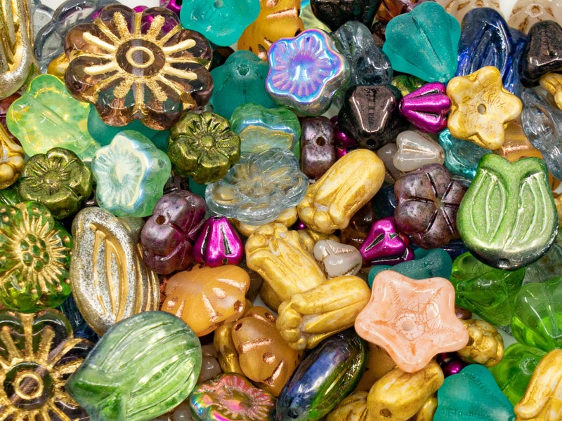 Bohemia Crystal Valley 1.4oz (40g) Summer Mix of Small Czech Glass Flower Beads, Hand Made Set Kit, Bell Flower, Tulip, Bud Beads - Image 1