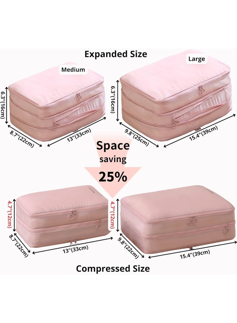 SOLARAE مجموعة مكعبات التعبئة الضاغطة مع حجرتين، 2 حزمة كبيرة خفيفة الوزن من النايلون لتنظيم السفر، منظم ضاغط بسوستتين مزدوجتين للأمتعة، الحقائب والضروريات، وردي - Image 4