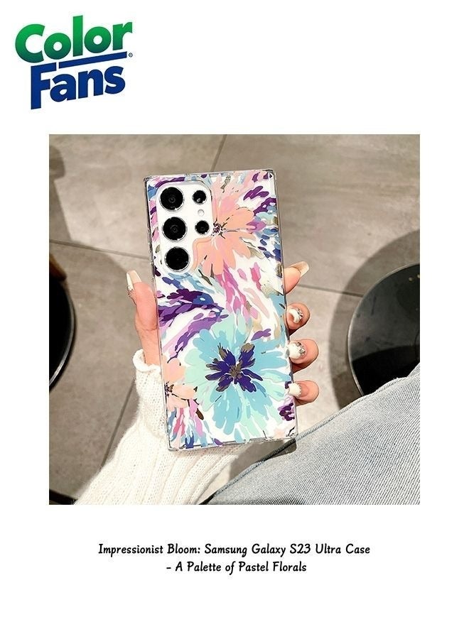Color Fans Impressionist Bloom: Samsung Galaxy S23 Ultra Case - A Palette of Pastel Florals