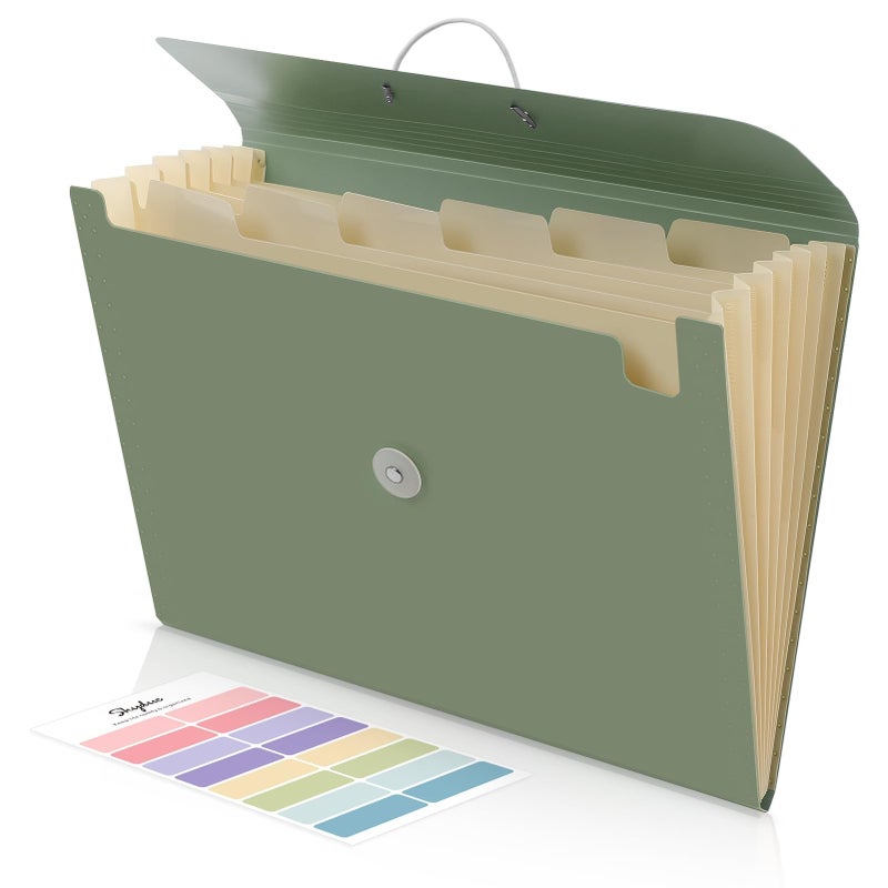 SKYDUE Accordion File Organizer Expanding File Folder with 7 Pockets Portable Receipt Paper Bill Document Organizer LetterA4 Size Filing Folder School Office Supplies MossGreen - Image 2