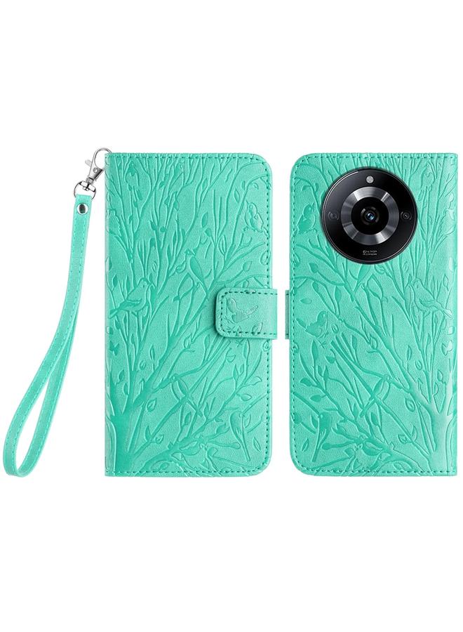 اس-توب جراب هاتف Realme 11 Pro مصنوع من الجلد بنقشة طيور الأشجار - Image 1