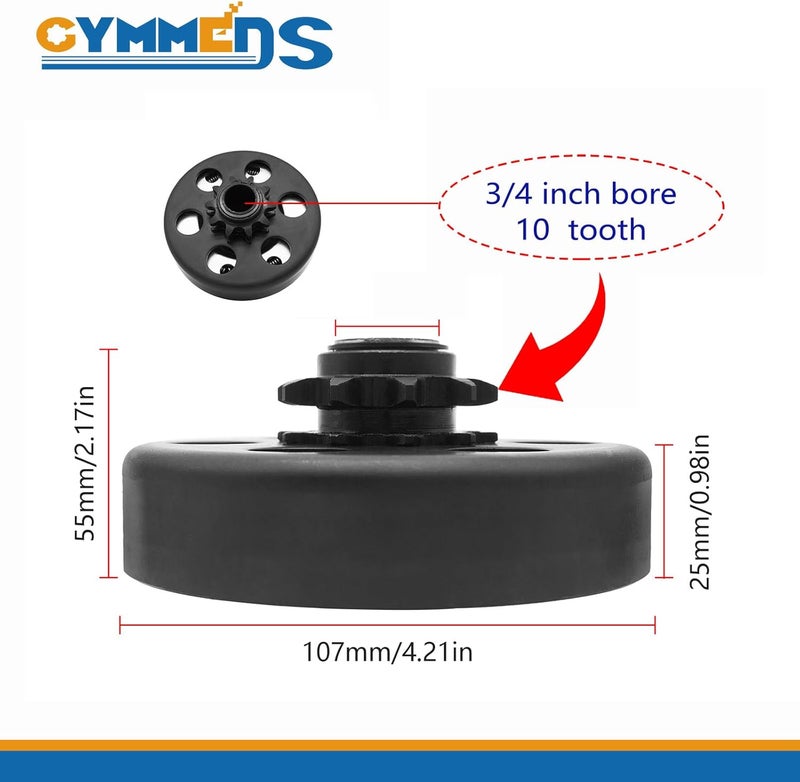 GYMMEDS Go Kart Clutch 3/4" Bore 10 Tooth with #40/41/420 Chain - Image 3