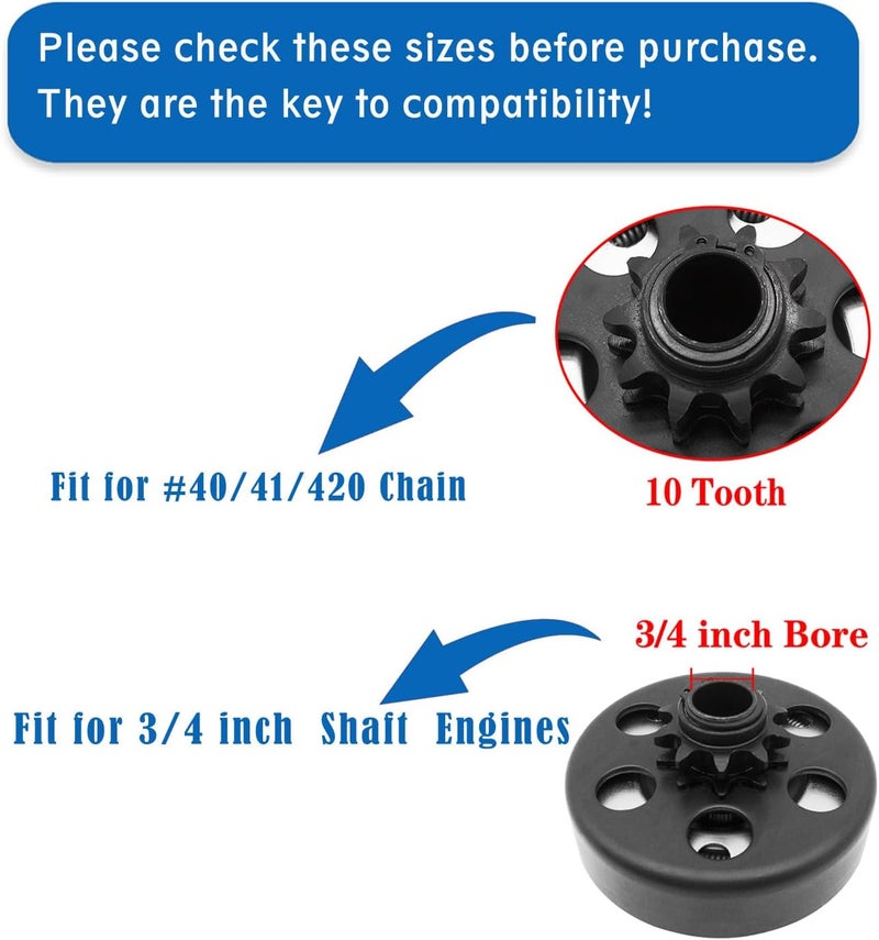 GYMMEDS Go Kart Clutch 3/4" Bore 10 Tooth with #40/41/420 Chain - Image 5