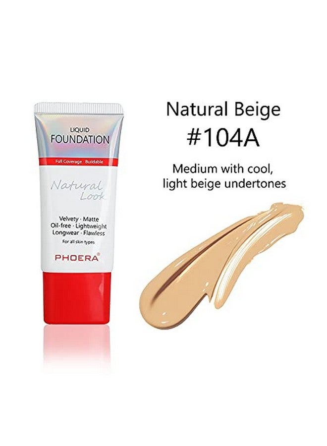 Phoera Aquapurity Phoera Full Coverage Foundation New Formula Waterproof Long Lasting Oil Free Velvet Matte Liquid Foundation For Oily Skin Flawless Makeup Base Cream Concealer (104A Natural Beige) - Image 2