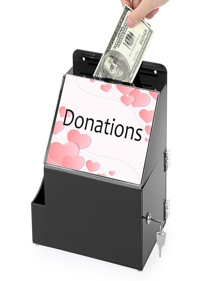 BTSKY Acrylic Suggestion Box With Lock Wall Mounted Acrylic Donation Box with 5"x7" Sign Slot Office Ballot Boxes with Side-Pocket Collection Boxes for Voting Locking Suggestion Mailbox, Black - Image 2