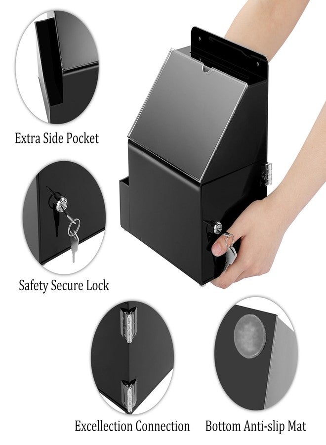 BTSKY Acrylic Suggestion Box With Lock Wall Mounted Acrylic Donation Box with 5"x7" Sign Slot Office Ballot Boxes with Side-Pocket Collection Boxes for Voting Locking Suggestion Mailbox, Black - Image 5