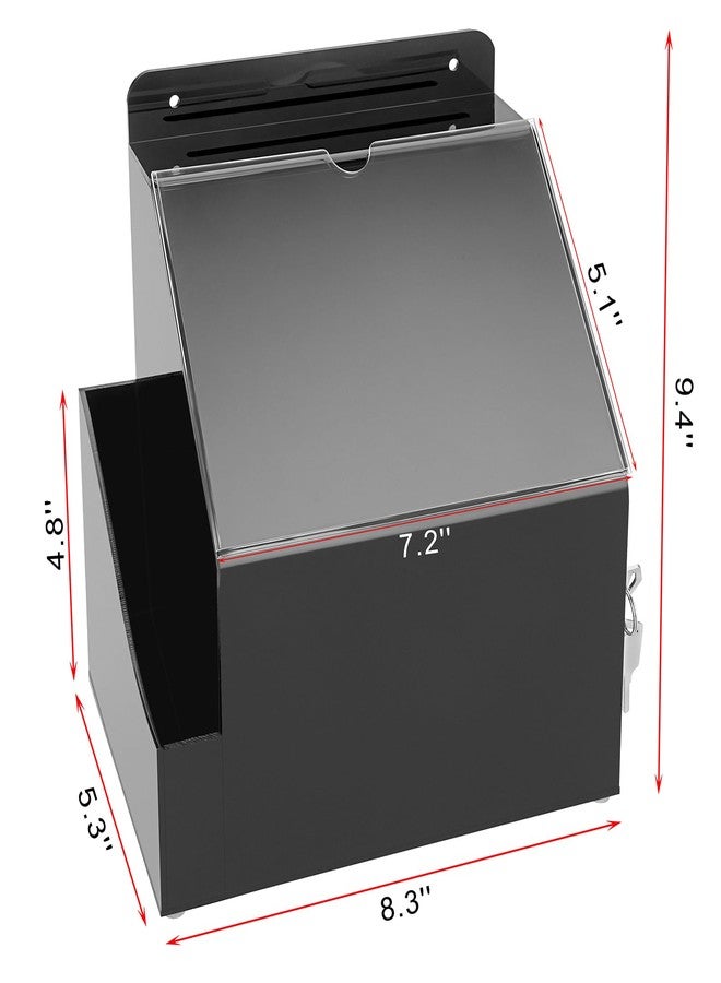 BTSKY Acrylic Suggestion Box With Lock Wall Mounted Acrylic Donation Box with 5"x7" Sign Slot Office Ballot Boxes with Side-Pocket Collection Boxes for Voting Locking Suggestion Mailbox, Black - Image 4