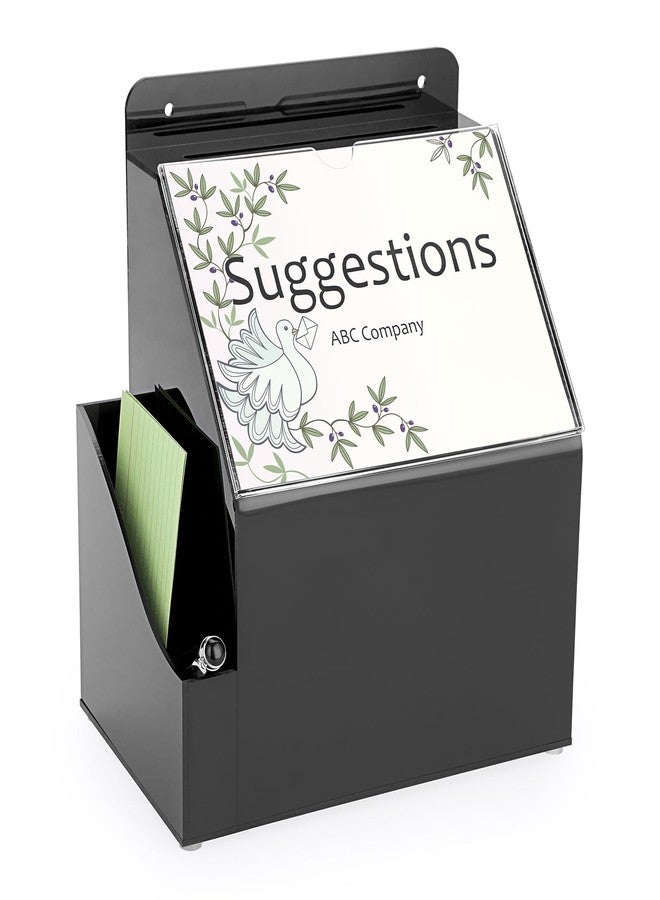 BTSKY Acrylic Suggestion Box With Lock Wall Mounted Acrylic Donation Box with 5"x7" Sign Slot Office Ballot Boxes with Side-Pocket Collection Boxes for Voting Locking Suggestion Mailbox, Black - Image 1
