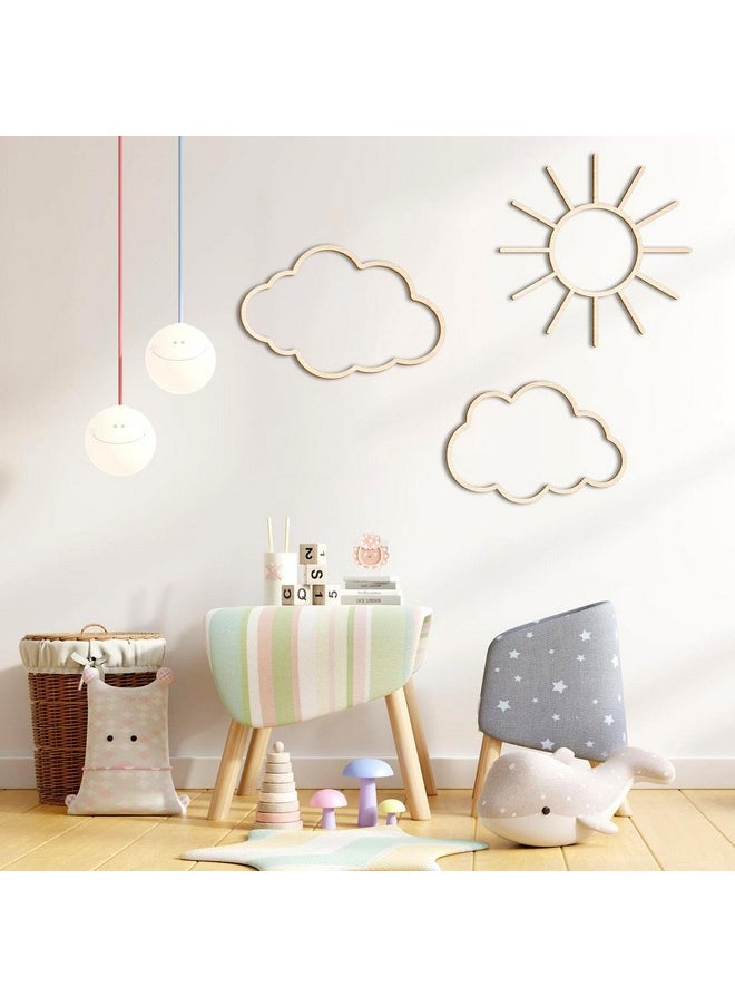 Kathfly - 4 Pieces Cloud Wall Decor Boho Nursery Decor Wooden Sun Decor Baby Nursery Wall Decor Wooden Rainbow For Nursery Children Baby Kids Boys Girls Bedroom Decor (Cloud Rainbow Sun) - Image 1