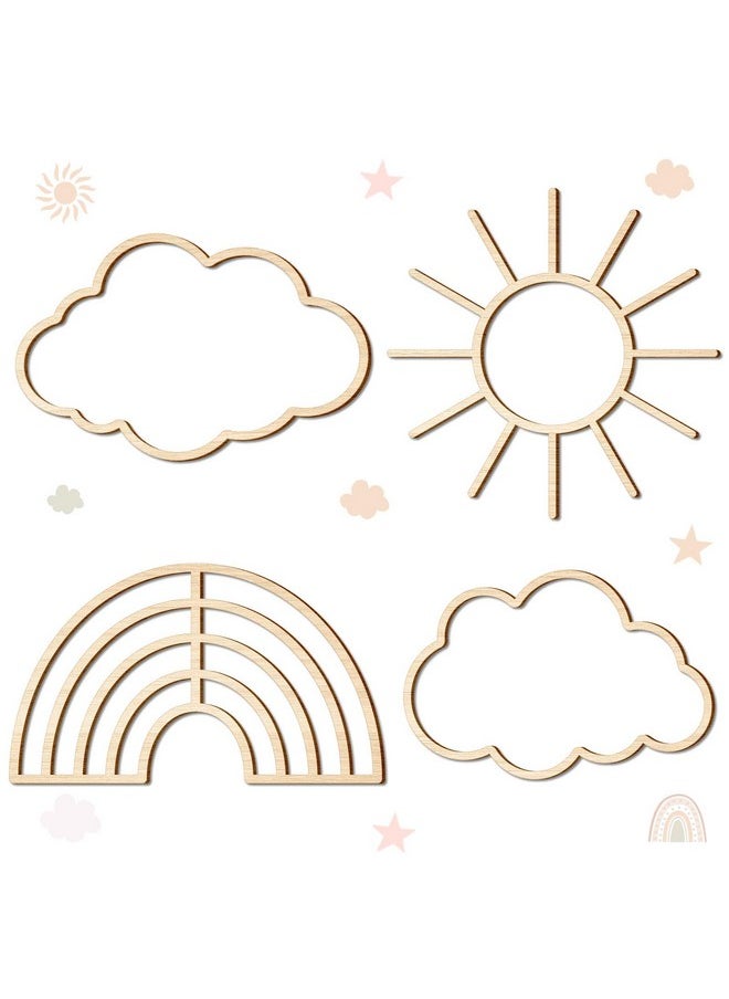 Kathfly - 4 Pieces Cloud Wall Decor Boho Nursery Decor Wooden Sun Decor Baby Nursery Wall Decor Wooden Rainbow For Nursery Children Baby Kids Boys Girls Bedroom Decor (Cloud Rainbow Sun) - Image 1