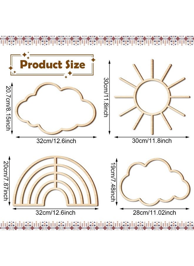 Kathfly - 4 Pieces Cloud Wall Decor Boho Nursery Decor Wooden Sun Decor Baby Nursery Wall Decor Wooden Rainbow For Nursery Children Baby Kids Boys Girls Bedroom Decor (Cloud Rainbow Sun) - Image 1