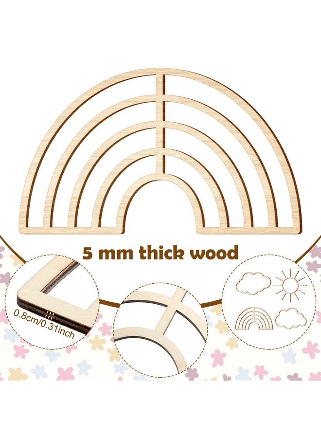 Kathfly - 4 Pieces Cloud Wall Decor Boho Nursery Decor Wooden Sun Decor Baby Nursery Wall Decor Wooden Rainbow For Nursery Children Baby Kids Boys Girls Bedroom Decor (Cloud Rainbow Sun) - Image 1