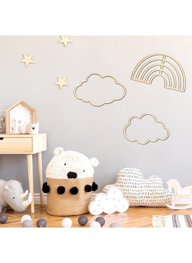 Kathfly - 4 Pieces Cloud Wall Decor Boho Nursery Decor Wooden Sun Decor Baby Nursery Wall Decor Wooden Rainbow For Nursery Children Baby Kids Boys Girls Bedroom Decor (Cloud Rainbow Sun) - Image 1