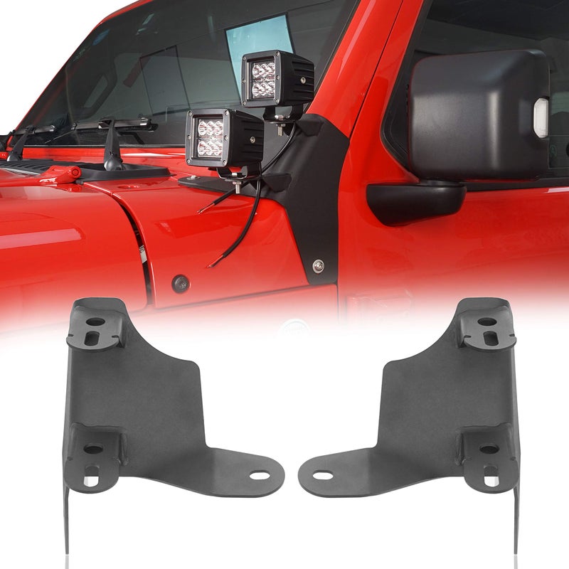 Hooke Road Dual APillar Light Mounting Brackets Compatible with 20182026 Jeep JL WranglerGladiator JT Pair Does not fit Gladiator Mojave Model - Image 3