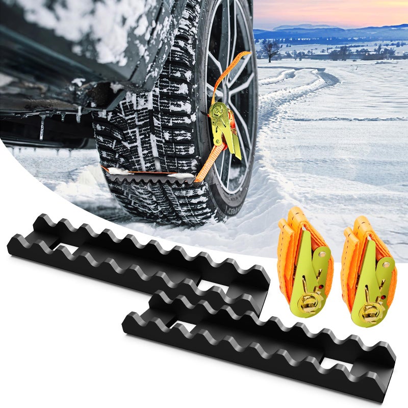 VKU Tire Traction Straps Metal Gripper Traction Device for Anti Skid Emergency Tire Straps to Get Unstuck from Snow, Mud, Ice & Sand, fit for Cars & Small SUVs ATV UTV etc (Car/Small SUV 2PC) - Image 1