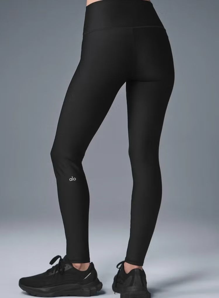 ألو ALO Yoga سراويل رياضية عالية الخصر، سراويل يوجا مريحة ناعمة للتحكم في البطن، سراويل رياضية غير شفافة - أسود - Image 1