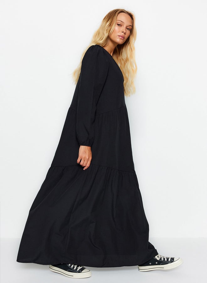 trendyol Black Gathered Detailed Cotton Wide Fit Woven Dress TCTSS21EL3470 - Image 3