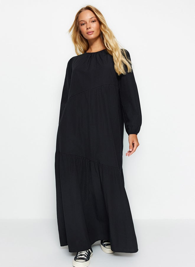 trendyol Black Gathered Detailed Cotton Wide Fit Woven Dress TCTSS21EL3470 - Image 2