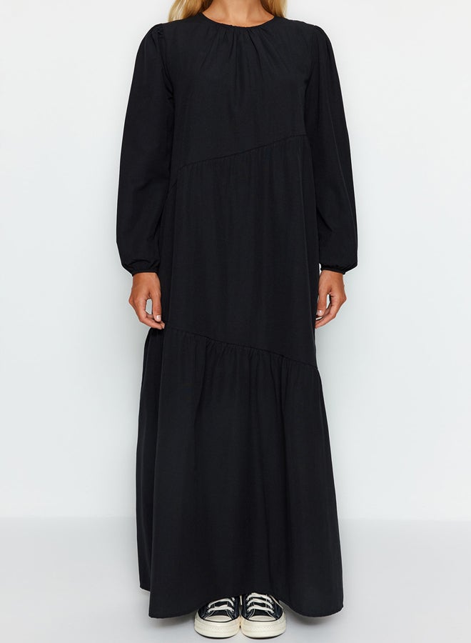 trendyol Black Gathered Detailed Cotton Wide Fit Woven Dress TCTSS21EL3470 - Image 4