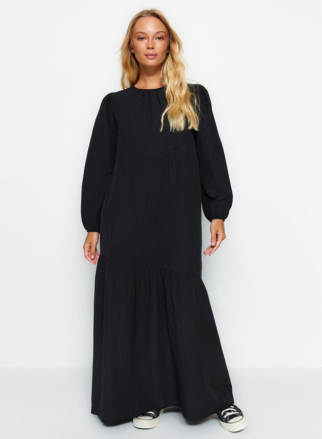 trendyol Black Gathered Detailed Cotton Wide Fit Woven Dress TCTSS21EL3470 - Image 1