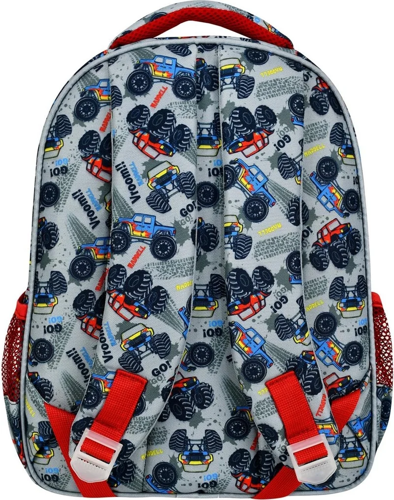 Waddell Licensed Gray Car Patterned Oval Primary School Backpack and Lunch Bag