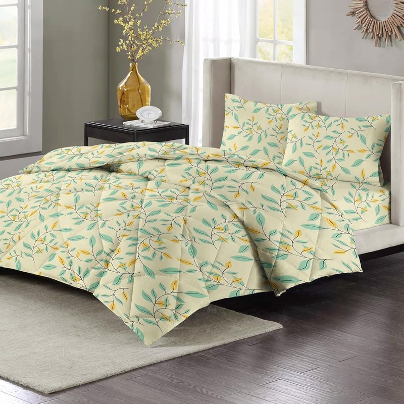 UmI. Umi Microfiber 220 GSM Glace Cotton AC Comforter Set King Size Double Bed with 1 Flat bedsheet90x100 inch and Two Pillow Covers II 4 pc Bedding Set Cream Yellow 220 GSM TC 160  - Image 4