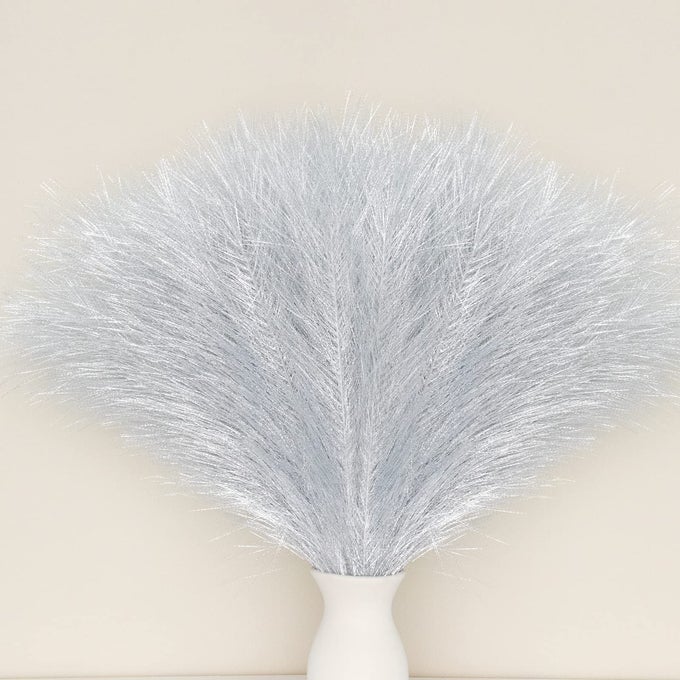 FAUX PAMPAS GRASS BOHO DECOR 5PCS 18 SILVER ARTIFICIAL POMPAS FOR FARMHOUSE HOME OFFICE WEDDING PARTY DECORATION 9 FLUFFY BRANCHES EACH STEM PAMPAS AS VASE FILLER SILVER