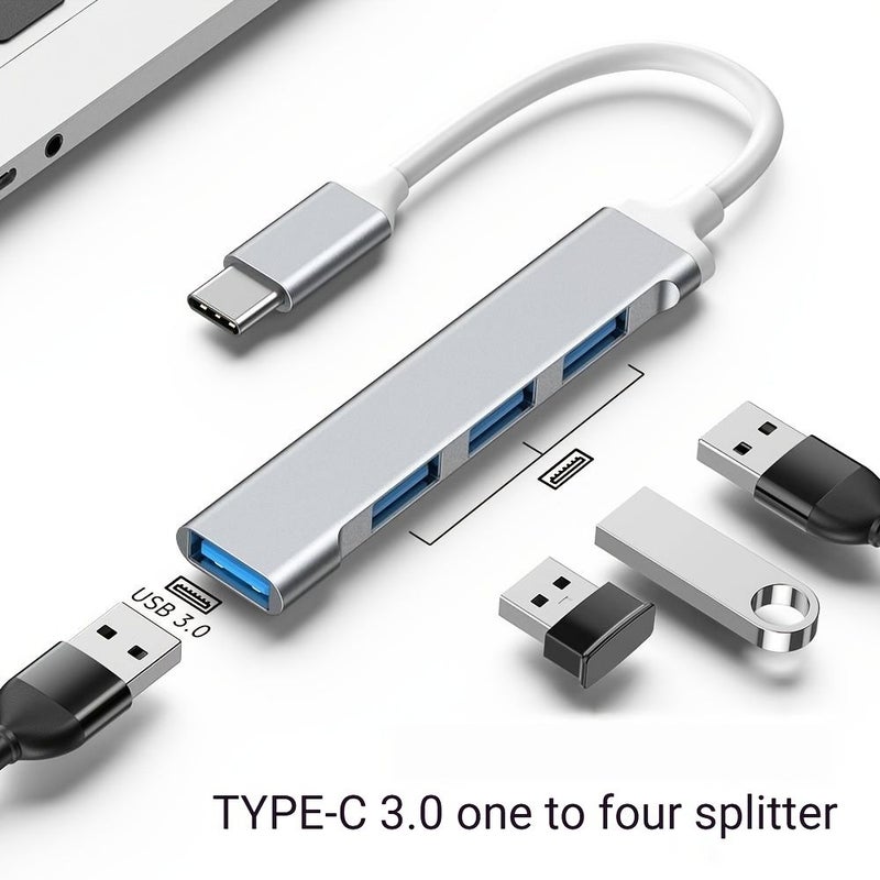 USB 3.0 سبائك الألومنيوم الأصلية، محور USB بـ 4 منافذ، واجهة مزدوجة من نوع C و USB، نقل بيانات بسرعة عالية تصل إلى 5 جيجابت في الثانية، كابل سميك بـ 9 نواة لهواتف وأجهزة لوحية من نوع C. - Image 3