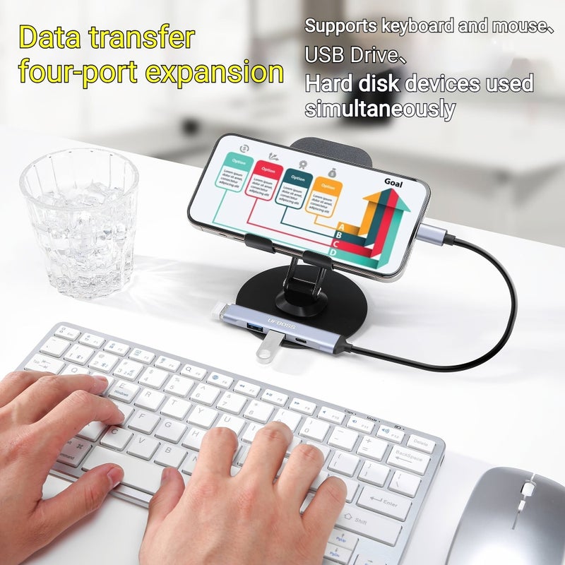 USB 3.0 سبائك الألومنيوم الأصلية، محور USB بـ 4 منافذ، واجهة مزدوجة من نوع C و USB، نقل بيانات بسرعة عالية تصل إلى 5 جيجابت في الثانية، كابل سميك بـ 9 نواة لهواتف وأجهزة لوحية من نوع C. - Image 4