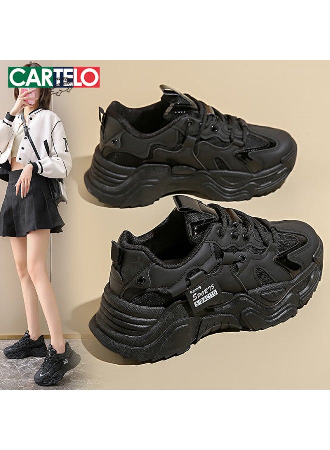 Cartelo Crocodile Women's Dad Sneakers Autumn Height Increasing Sports Casual Running Shoes For Students 1604 Black Size 35 - Image 1