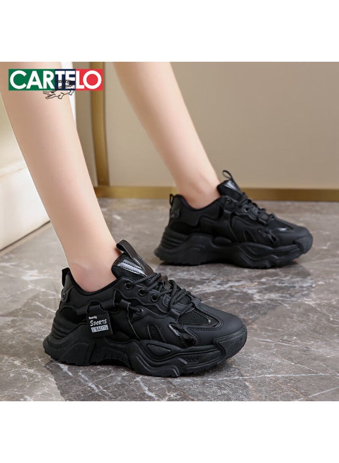 Cartelo Crocodile Women's Dad Sneakers Autumn Height Increasing Sports Casual Running Shoes For Students 1604 Black Size 35 - Image 5