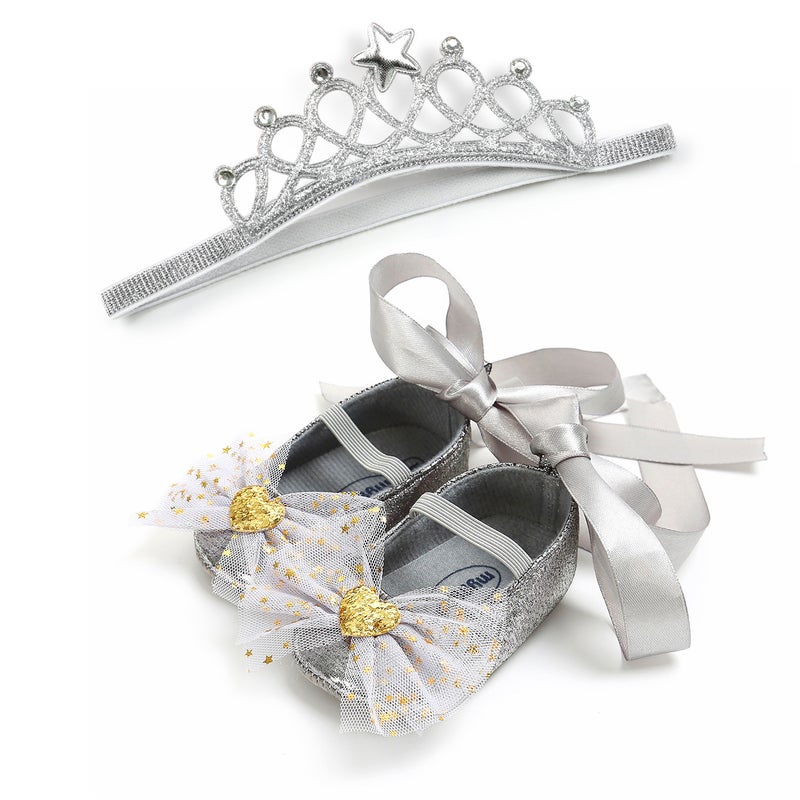 Soft Bottom Toddler Shoes Baby Shoes Princess Shoes Baby Shoes Hair Band Headdress 2-Piece Set P32 - Image 4