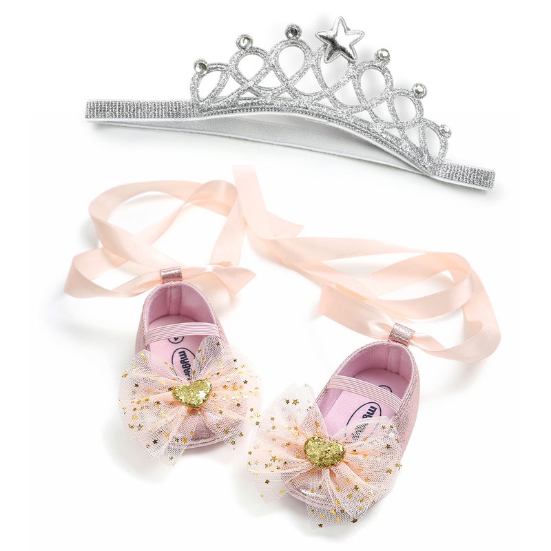 Soft Bottom Toddler Shoes Baby Shoes Princess Shoes Baby Shoes Hair Band Headdress 2-Piece Set P32 - Image 5