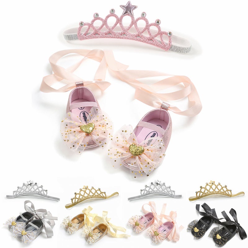 Soft Bottom Toddler Shoes Baby Shoes Princess Shoes Baby Shoes Hair Band Headdress 2-Piece Set P32 - Image 2
