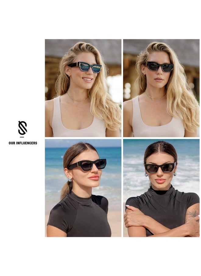 Sojos Retro Rectangle Cateye Sunglasses For Women Men Thick Frame Uv400 Lens Sunnies Sj2296 Black Grey  - Image 3