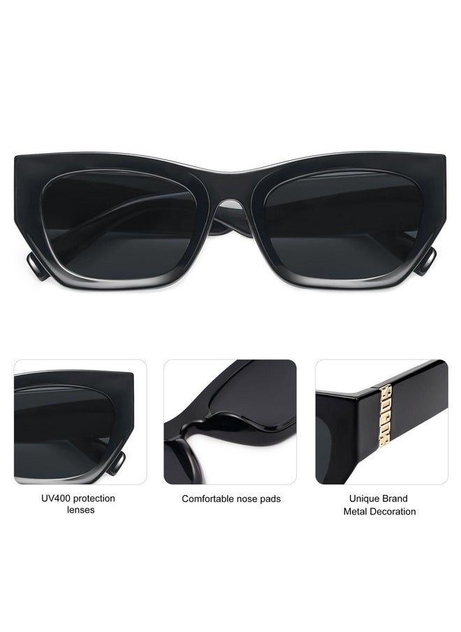 Sojos Retro Rectangle Cateye Sunglasses For Women Men Thick Frame Uv400 Lens Sunnies Sj2296 Black Grey  - Image 4