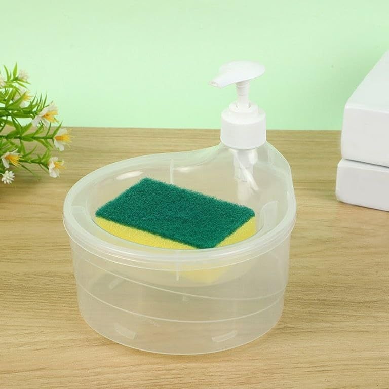 Ameedarshan 2in1 Transparent Soap Dispenser with Sponge Holder Leakproof Kitchen Pump for Dishwashing Convenient Visible Cleaning - Image 2