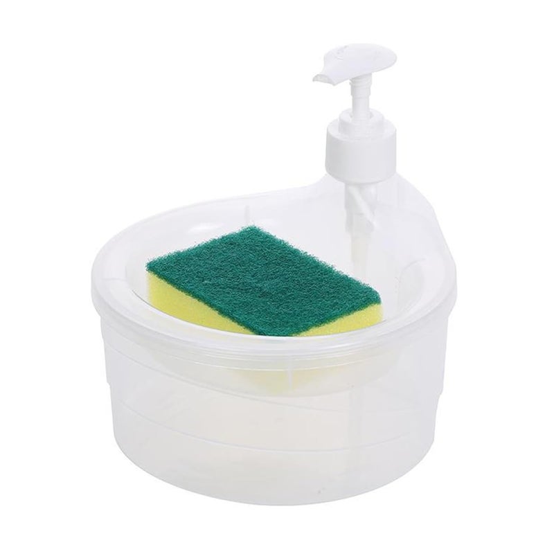 Ameedarshan 2in1 Transparent Soap Dispenser with Sponge Holder Leakproof Kitchen Pump for Dishwashing Convenient Visible Cleaning - Image 1