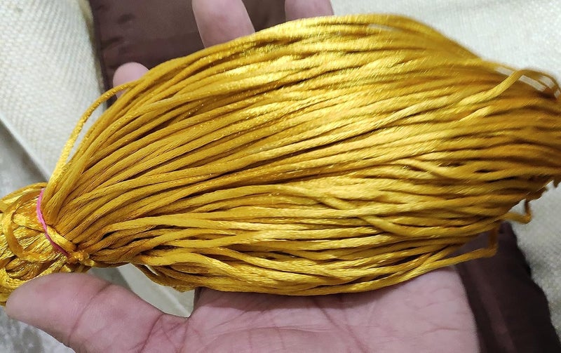 OMX 2.5 MM, 60 to 75 Mtr, Thick Malai Macrame Cord/Malai Dori/Silk Macrame, Bugtail Satin Cord Shamballa Beading Kumihimo String (Gold) - Image 1