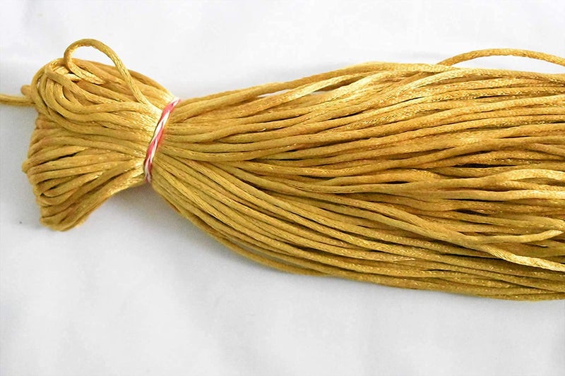 OMX 2.5 MM, 60 to 75 Mtr, Thick Malai Macrame Cord/Malai Dori/Silk Macrame, Bugtail Satin Cord Shamballa Beading Kumihimo String (Gold) - Image 2