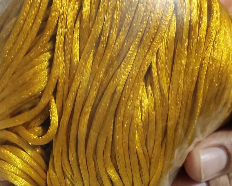 OMX 2.5 MM, 60 to 75 Mtr, Thick Malai Macrame Cord/Malai Dori/Silk Macrame, Bugtail Satin Cord Shamballa Beading Kumihimo String (Gold) - Image 5