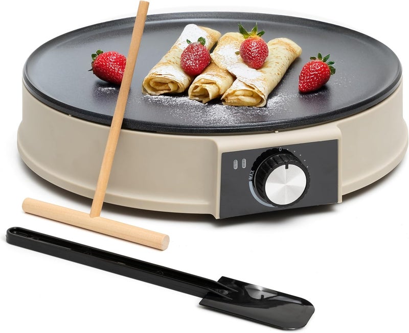 Moss & Stone 12” Electric Griddle Pan & Crepe Machine, Non-Stick Electric Crepe Maker with Adjustable Temperature, Includes Spreader & Spatula – Ideal for Pancakes, Blintzes & Tortillas - Image 1