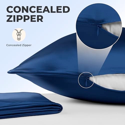 LOOMBERRY 100% Pure Mulberry Silk Pillowcase for Hair and Skin, 6A Grade 22 Momme Silk Pillow Cases with Zipper, Soft Cooling Washable Both Sided Silk Pillow Cover (Navy Blue, Standard 20''x26’’) - Image 5